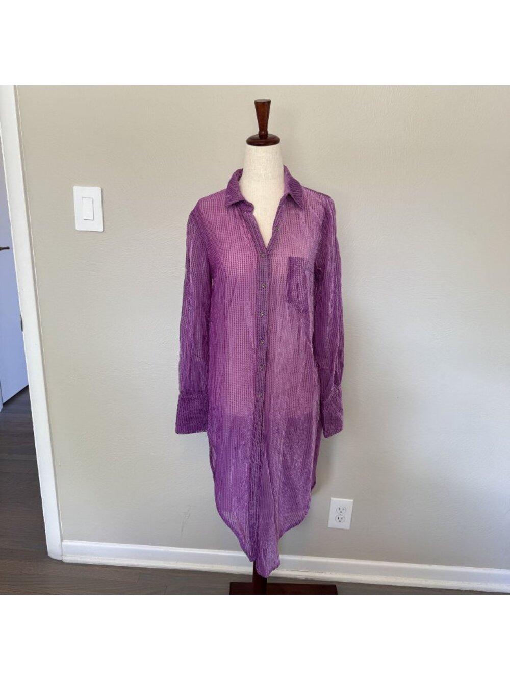 Anthropologie Akemi + Kin Purple Devoré Velvet Sheer Duster Tunic Dress Small
